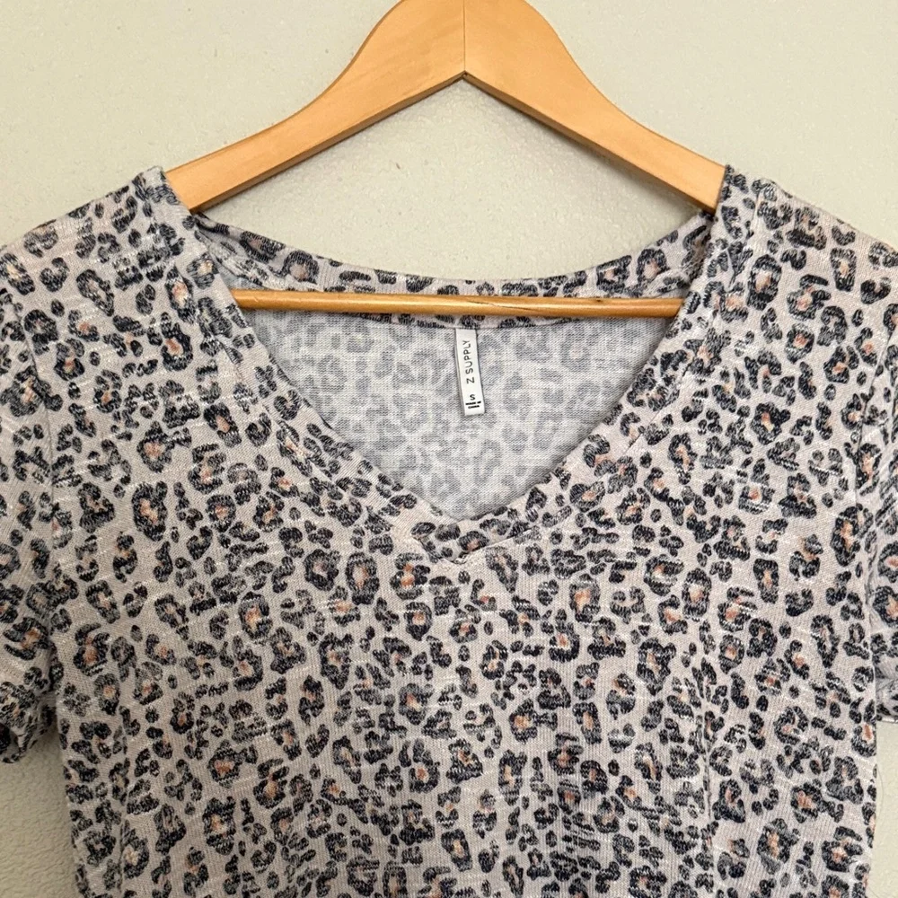 Z Supply Black and Tan Animal Print V-Neck Tee - Picture 2 of 4
